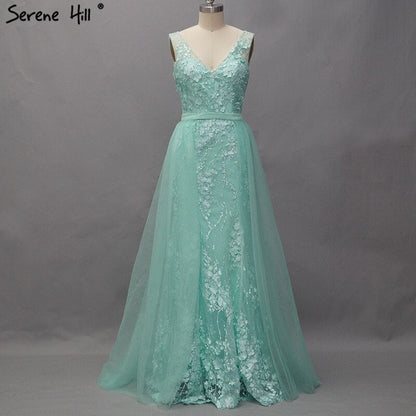 En oferta, sin devoluciones ni reembolsos, vestidos de noche estilo sirena con escote en V en color rosa, estilo Dubái, sin mangas, hechos a mano, con flores y perlas, LA60737