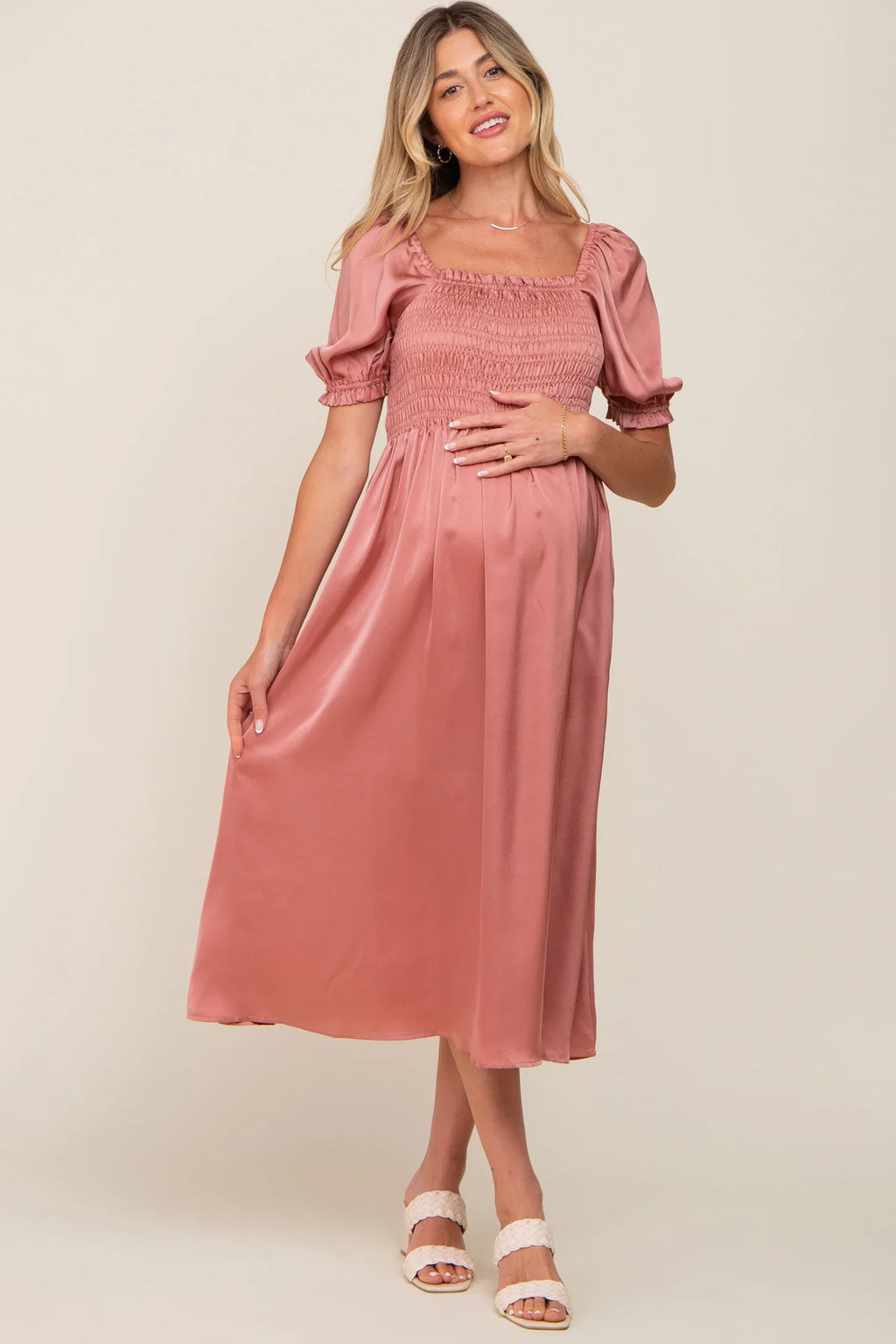 Umstandskleid mit kurzen Puffärmeln für Babyparty SY049 