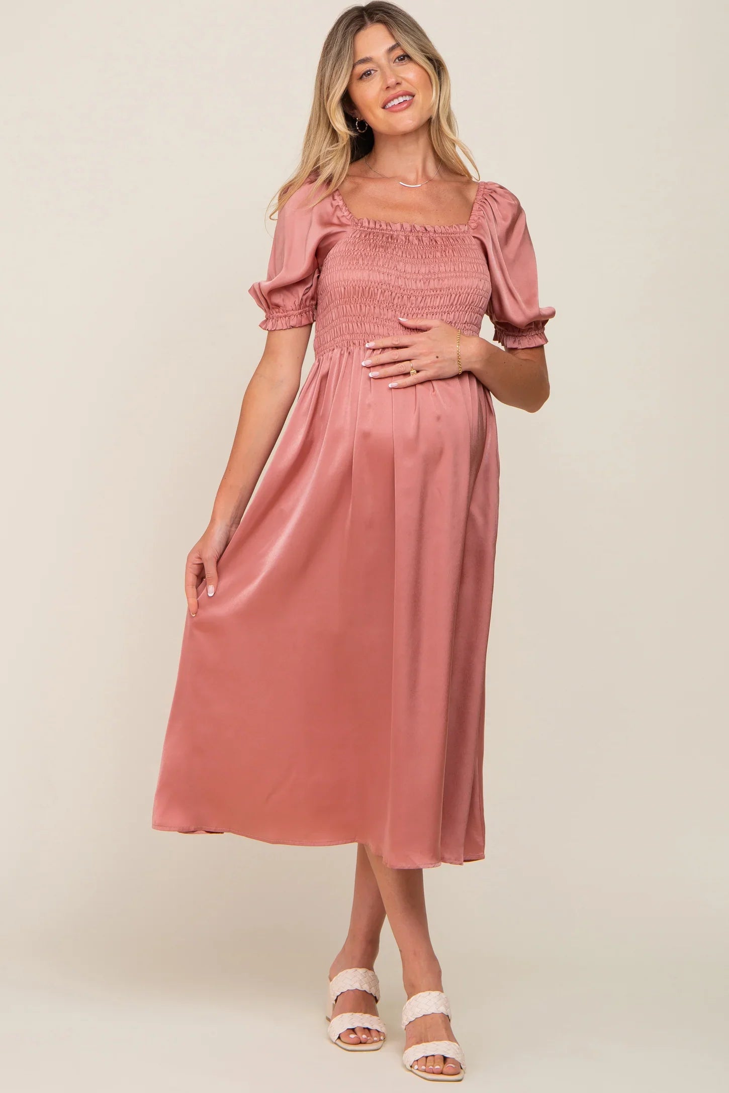Short Puff Sleeves Maternity Dress for Baby Shower SY049