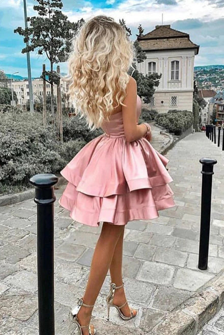 One Shoulder Homecoming Dress Satin Short Cocktail Dress SYH70