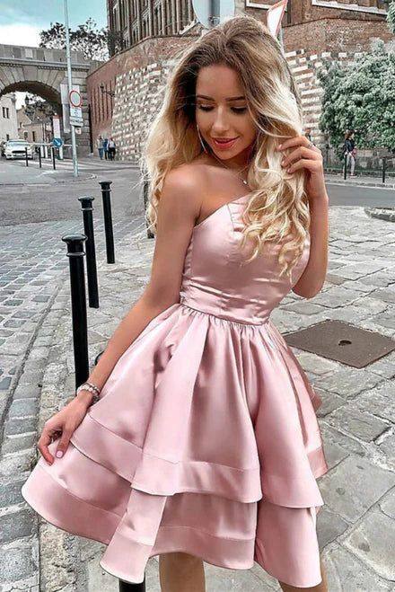 One-Shoulder Homecoming Kleid Satin Kurzes Cocktailkleid SYH70 