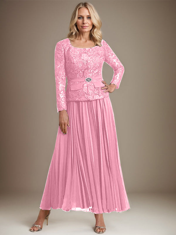 Vestido de gasa para madre de la novia con corte A, cuadrado, largo hasta los tobillos, con pliegues