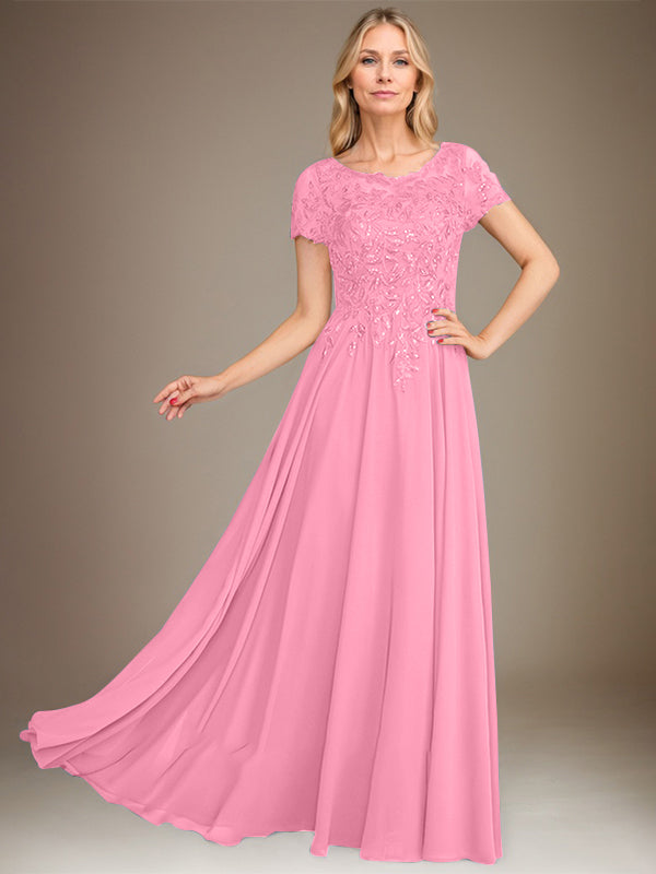 Vestido de gasa para madre de la novia, corte A, largo hasta el suelo, con apliques y lentejuelas
