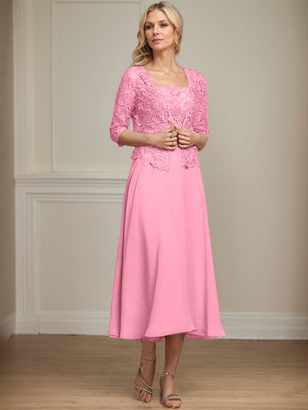 Vestido de gasa con encaje y lentejuelas para madre de la novia, corte A, largo hasta la rodilla