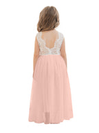 Vestido blanco de tul con encaje y corte en A hasta los tobillos (2003227597)