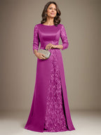 Vestido de madre de la novia de satén con encaje, corte A, largo hasta el suelo y apliques