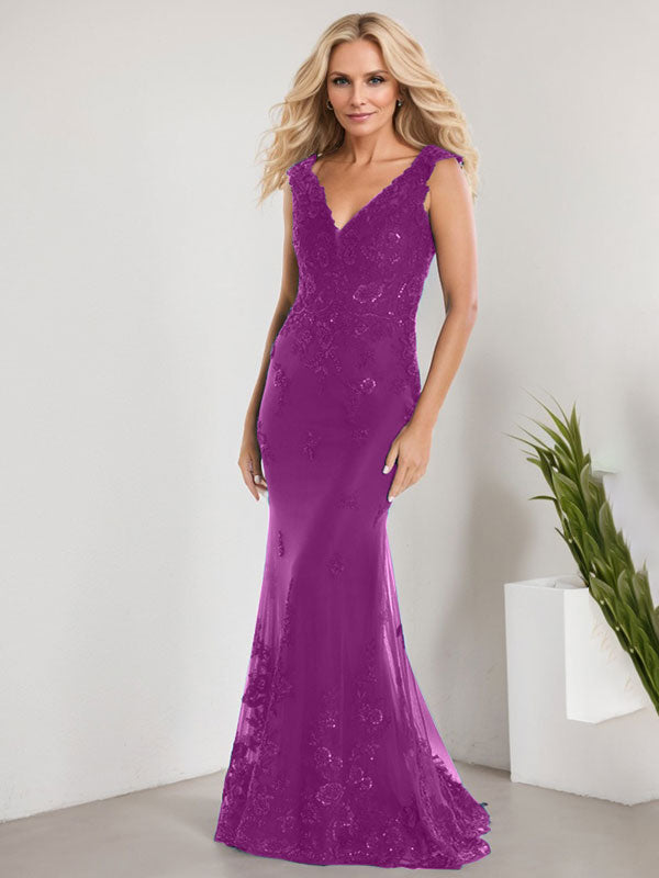 Vestido de novia de gasa con encaje, escote en V y largo hasta el suelo, con apliques de lentejuelas, estilo sirena