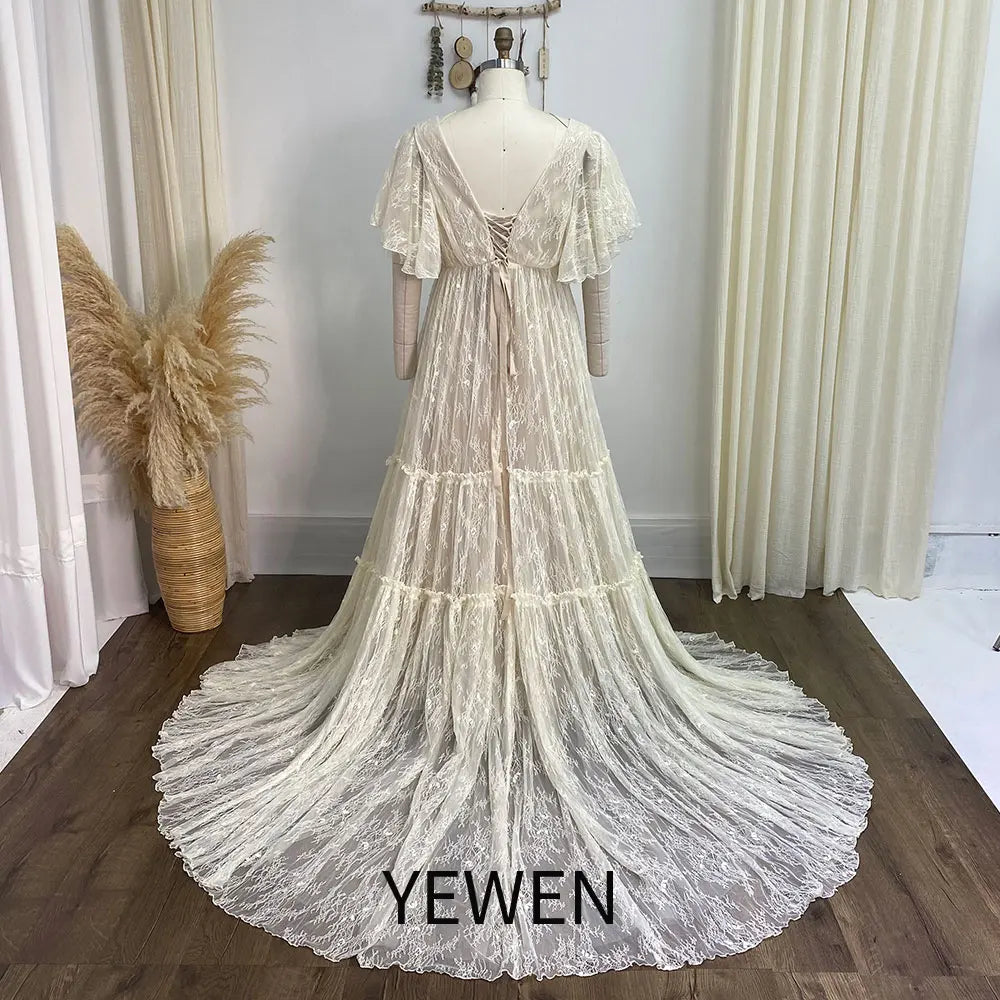 Plus Size Lace Vintage Boho Maternity Photoshoot Dress Gown for Pregnancy Shoot Long Gown for Maternity Shoot Sunnderly SY240093