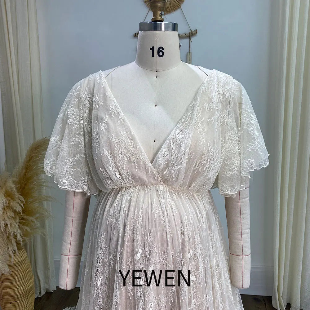 Plus Size Lace Vintage Boho Maternity Photoshoot Dress Gown for Pregnancy Shoot Long Gown for Maternity Shoot Sunnderly SY240093