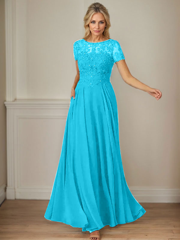 Vestido de gasa azul marino oscuro con escote barco, lentejuelas y corte en A