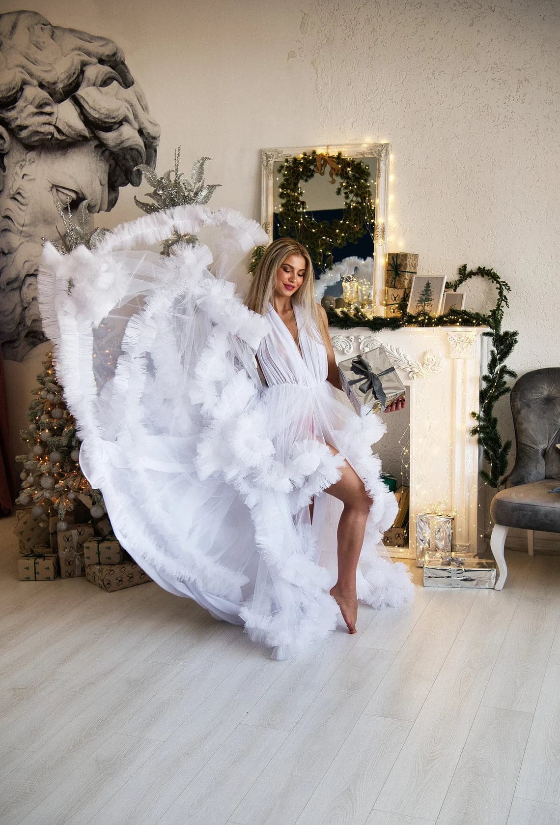 White tulle dress Maternity dress SY061