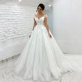 Princess Lace Tulle A Line Wedding Dress Sweetheart Cap Sleeve 3D Appliques Boho Bridal Gowns For Woman Button Vestidos De Novia-payinti