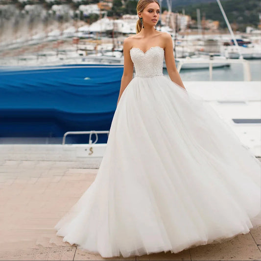 Princess Wedding Dress 2021 A-Line Sweetheart Sleeveless Backless Embroidery Chiffon Sweep Train Bridal Gown Vestidos De Noiva-payinti