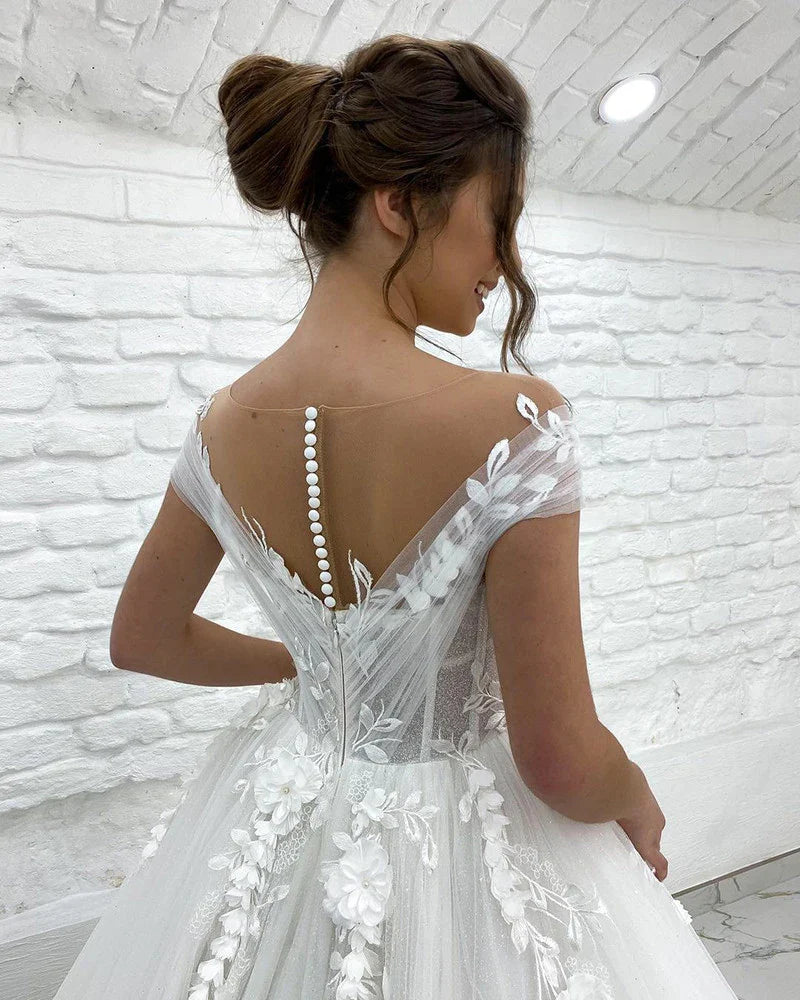 Princess Wedding Dresses Off Shoulder 3D Lace Applique Ladies Sleeveless Boho Bridal Gowns Vestido De Novia Custom 2023 Mariée-payinti