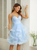 Vestidos con escote en V y apliques hasta la rodilla SYH58 