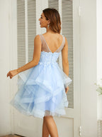 Vestidos con escote en V y apliques hasta la rodilla SYH58 
