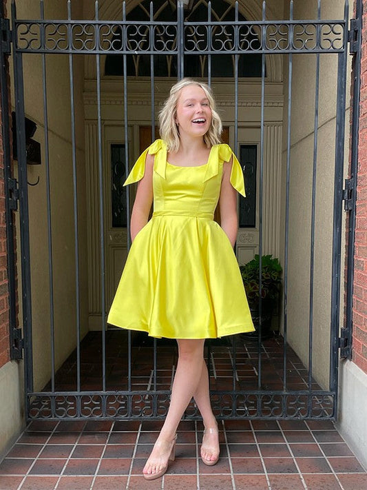 Satin Yellow Homecoming Dress Knee-Length Dresses  SYH53
