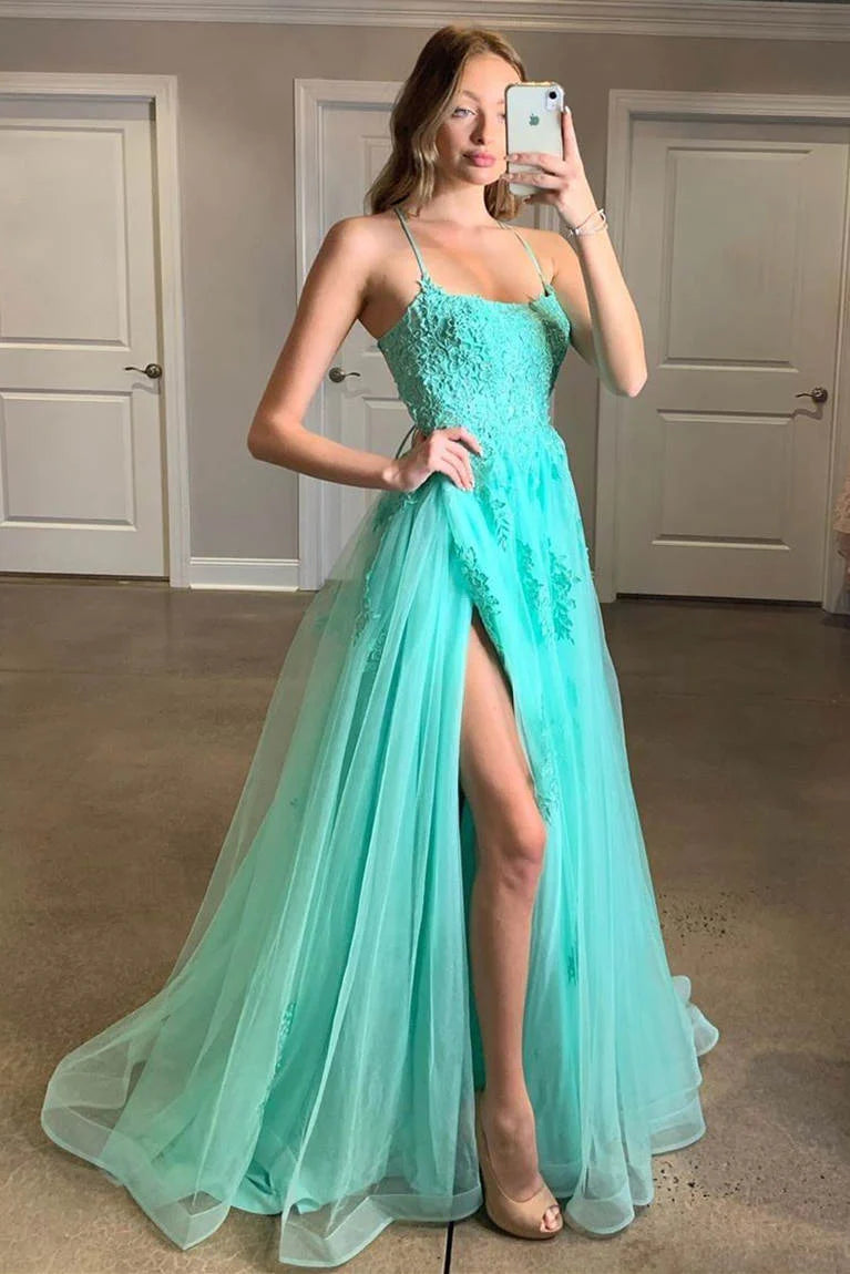Vestido de fiesta amarillo con apliques y abertura SYP97
