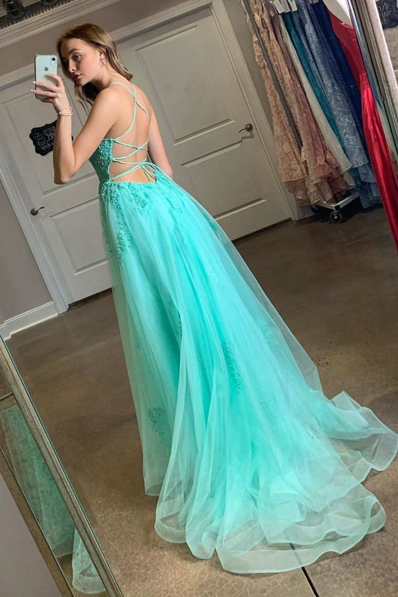 Yellow Prom Dress Appliqued With Slit SYP97