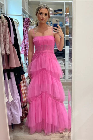Prinzessinnen-Ballkleid aus gestuftem Tüll in Pink SYP103