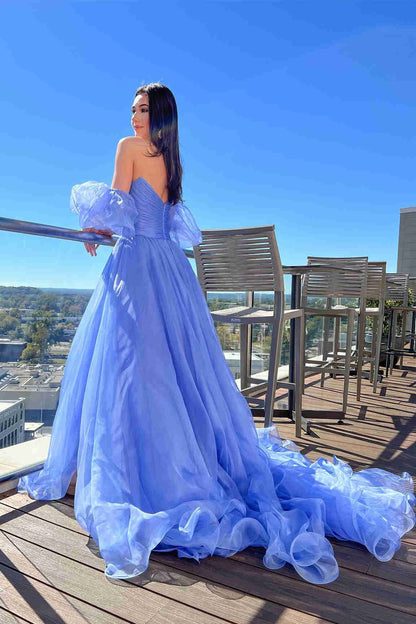 Lavendelfarbenes Puffärmel-Ballkleid mit Plissee SYP152