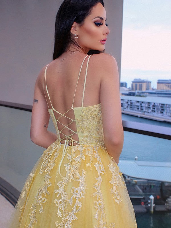 Spaghetti Straps Applique Prom Dresses SYP134