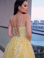 Spaghetti Straps Applique Prom Dresses SYP134