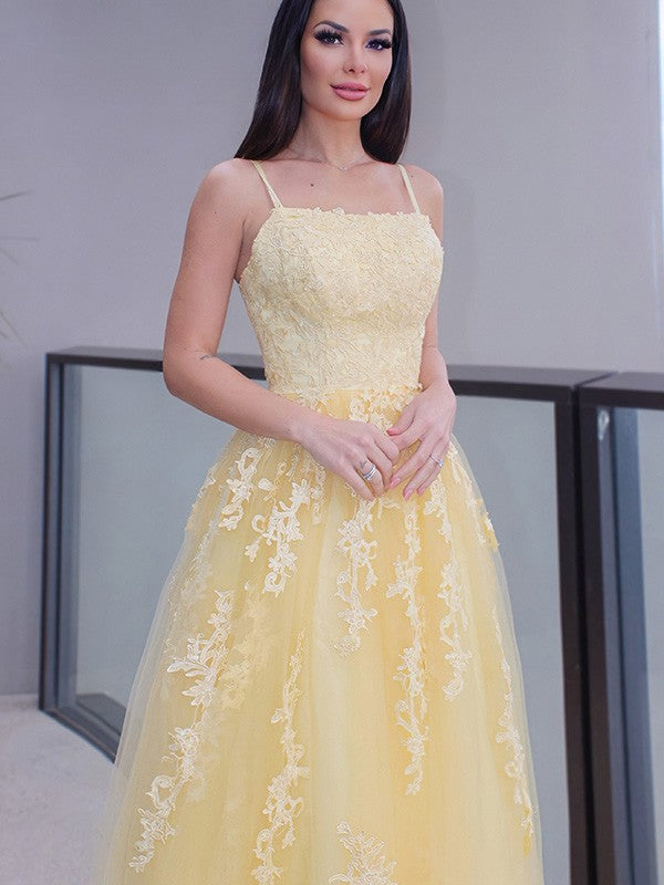 Spaghetti Straps Applique Prom Dresses SYP134