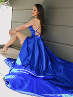 Satin Prom Dress | yellow prom dress | slit in prom dress SYP127