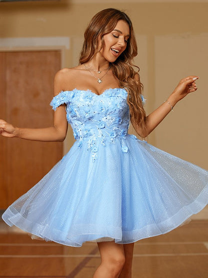 Tulle Applique Off-the-Shoulder Short/Mini Dresses SYH59