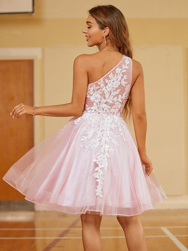 Tüll Homecoming Kleider One-Shoulder Kurzes Ballkleid SYH48 