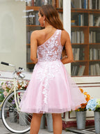 Tüll Homecoming Kleider One-Shoulder Kurzes Ballkleid SYH48 