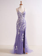 Elizabell | Mermaid V Neck Long Prom Dress with Appliques Beading