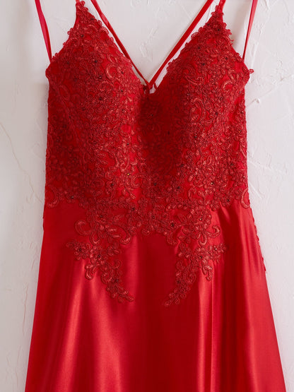 Vestido de fiesta Sunnderly de corte A con tirantes finos, espalda corsé y abertura