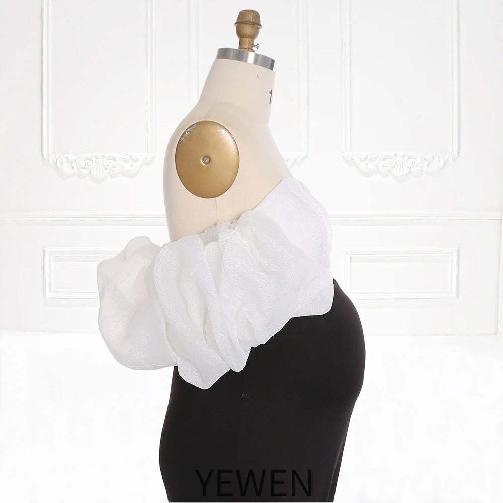 Umstandskleid im Meerjungfrauen-Stil mit Puffärmeln, dehnbarem Stoff für Fotoshootings, Umstandskleid 2025, Babyparty-Kleid, Sunnderly SY231110 