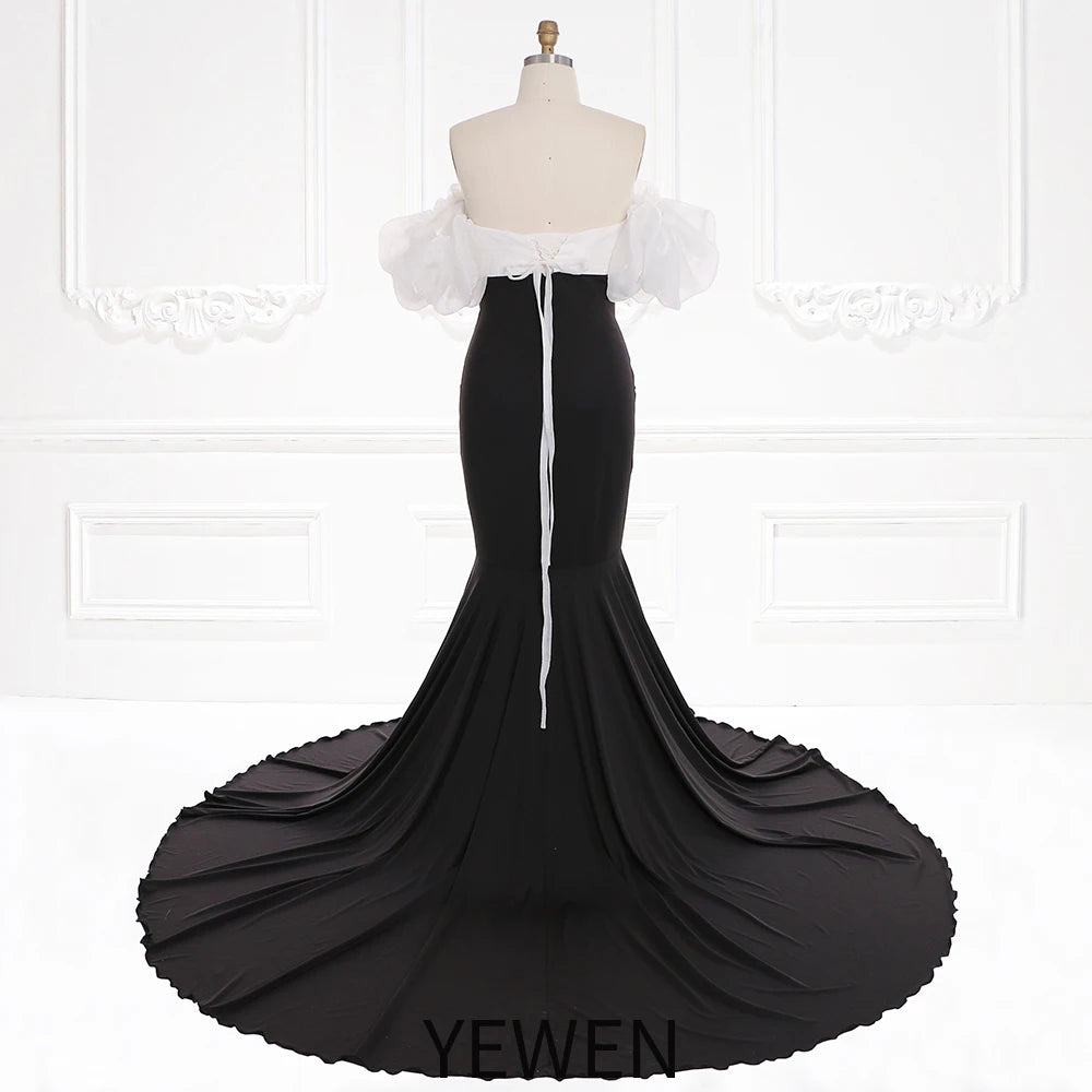 Puffy Sleeves Stretchy Fabric Mermaid Maternity Dress for Photo Shoot Maternity Gown 2025 Baby Shower Dress Sunnderly SY231110