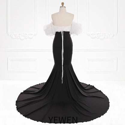 Puffy Sleeves Stretchy Fabric Mermaid Maternity Dress for Photo Shoot Maternity Gown 2025 Baby Shower Dress Sunnderly SY231110