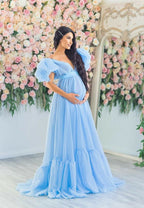 Blue Puffy Tulle Maternity Dresses for Photoshoot SY002
