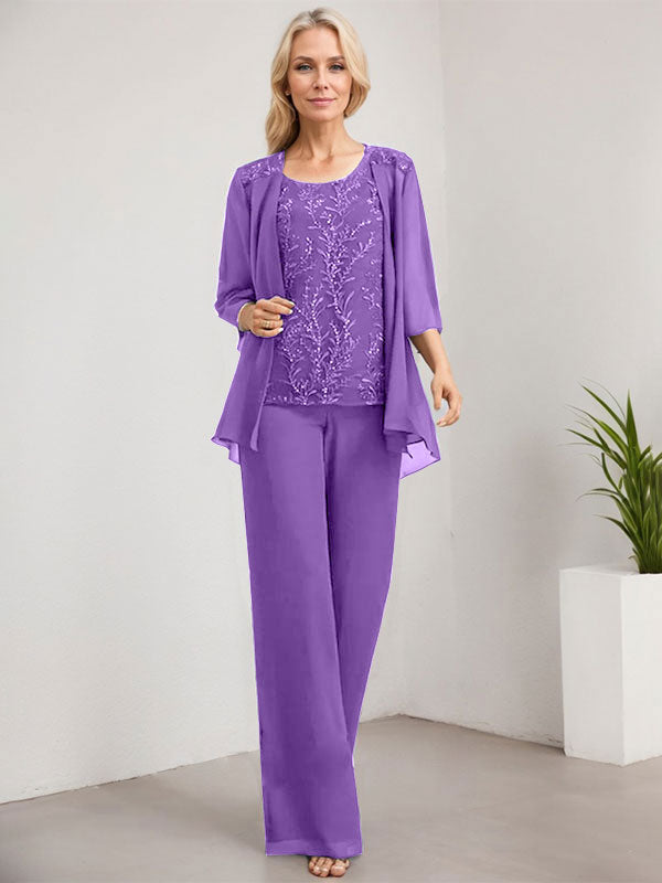 Vestido de madre de la novia de gasa con encaje, largo hasta el suelo, con lentejuelas y mono/pantalón separado
