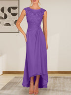 Vestido de gasa con encaje y escote redondo en forma de A color champán