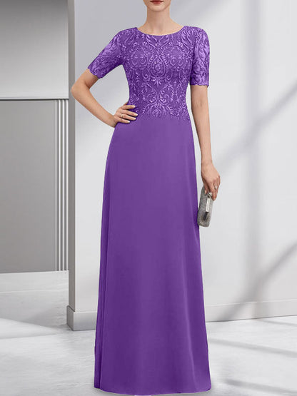 Vestido de gasa con encaje y lentejuelas para madre de la novia, corte A, largo hasta el suelo