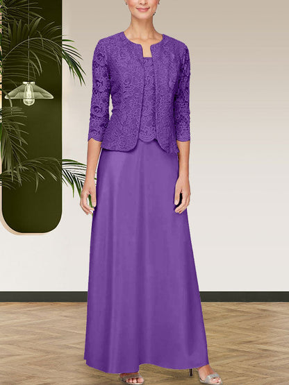Jackenkleid aus Glitzerspitze und Satinrock mit offener Jacke