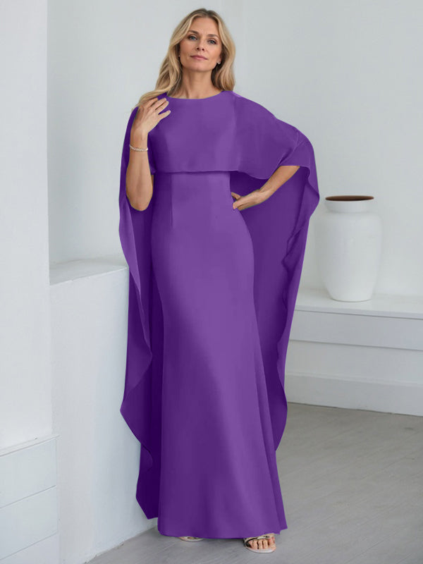 Vestido de gasa para madre de la novia, largo hasta el suelo, con escote redondo y volantes en cascada
