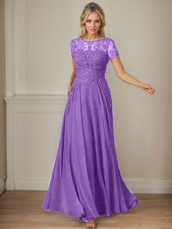 Vestido de gasa azul marino oscuro con escote barco, lentejuelas y corte en A
