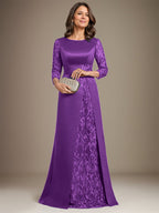 Vestido de madre de la novia de satén con encaje, corte A, largo hasta el suelo y apliques