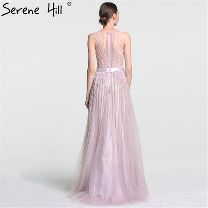 En oferta. Sin devoluciones ni reembolsos. Oferta. Vestido de noche morado de ensueño, cuello redondo, sin mangas, sexy, con flores hechas a mano y diamantes, corte A, vestido formal 2025 LA6122. 