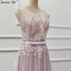 On Sale No Return No Refund Sale Purple  Dream O-Neck Sleeveless Sexy Evening Dresses Diamond Handmade Flowers A-Line Formal Dress 2025 LA6122