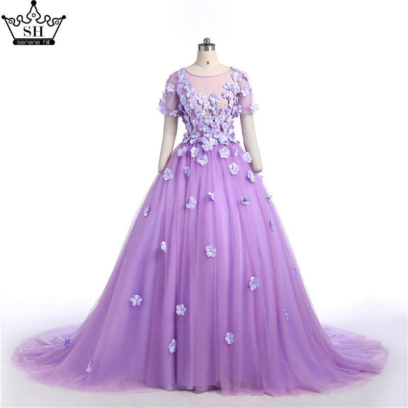 Sale Purple Flowers Beading Short Sleeves Tulle Wedding Dresses O-Neck Photography Bride Gown 2025 HA2025