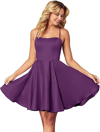Spaghettiträger Homecoming Kleid Kurz Satin Puffy Cocktail SYH1
