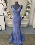 V-Neck Corset Back Long Prom Dress With Appliques
